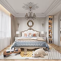 Cozy Kids Room Interior With Bed Chandelier Curtains Decorative Mirror And Playful Toys On Rug