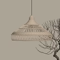 Woven Rattan Chandelier With Geometric Patterns Casting Warm Shadow Effects In Indoor Space