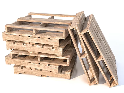 Natural Wooden Pallets Stacked And Leaning For Storage And Shipping Needs 3d model