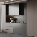 Modern Kitchen Sideboard With Gray Cabinets Drawers Coffee Machine And Decor 3d model