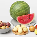 Fresh Assorted Fruits Display With Sliced Watermelon Apples Pears And Ripe Peaches On Plates