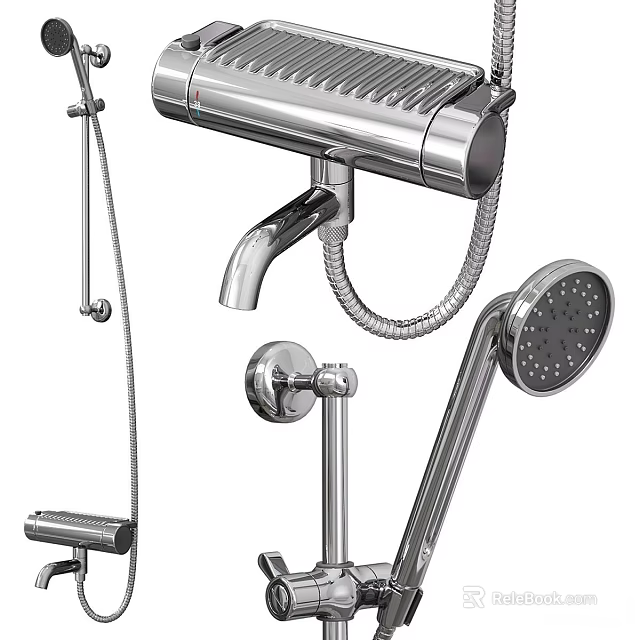 Modern Chrome Shower System With Fixed And Handheld Heads And Faucet 3d model 