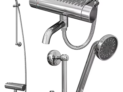 Modern Chrome Shower System With Fixed And Handheld Heads And Faucet 3d model