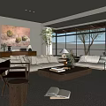 Modern Living Room Interior With Sofa Coffee Table Large Windows And Greenery Outside