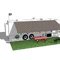 Recreational Vehicle With Checkered Awning Outdoor Red Table Black Chairs On Green Grass