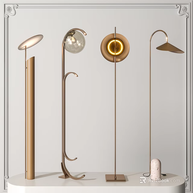 Modern Floor Lamps With Metallic Frames And Unique Light Shade Designs 3d model