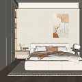 Modern Bedroom Interior Design With Large Bed Nightstand Artwork Wardrobe And Window 3d model
