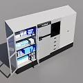 Medical Equipment Cabinet With Open Door Blue Items Drawers And Control Panel