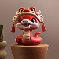 Plush Red Snake Pet Toy With Traditional Lion Head Hat And Tassel Decoration