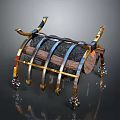 Vintage Ornate Metal Framework With Wooden Beams And Decorative Gold Blue Accent Feet