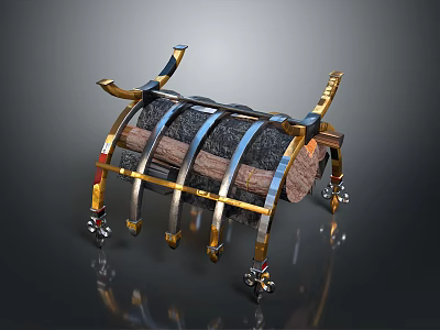 Vintage Ornate Metal Framework With Wooden Beams And Decorative Gold Blue Accent Feet 3d model