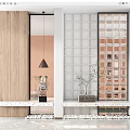 Modern Wooden And Glass Room Divider In Stylish Interior With Decorative Plants