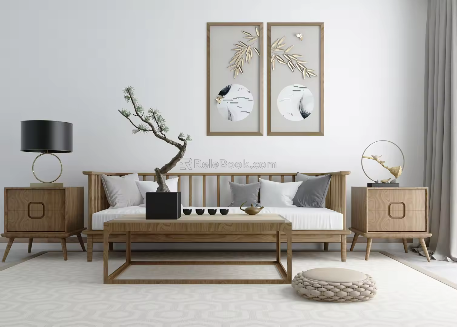New Chinese Style Multi-person Sofa Coffee Table Combination 3d model