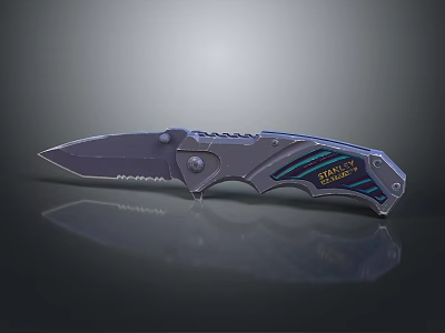 Strider Tactical Folding Knife Featuring Serrated Blade And Metallic Blue Accent Handle 3d model