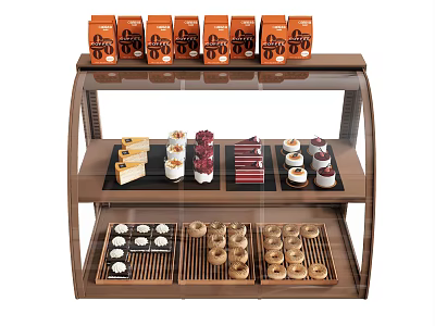 Delicious Assorted Desserts in Glass Display Case with Cakes Macarons Pastries and Packaged Treats 3d model