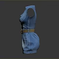 Stylish Blue Denim Sleeveless Dress With Brown Belt And Buttons
