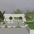 Modern Outdoor Garden Landscape Design With Trimmed Trees Green Shrubs And White Wall