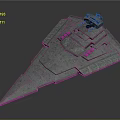 Futuristic Giant Triangular Spaceship With Complex Surface Structure In Outer Space
