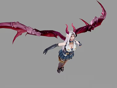 Game And Movie Female Character With Long White Hair Red Wings And Horns 3d model