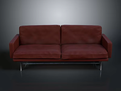 Red Two Seater Sofa with Metal Legs Contemporary Design and Comfortable Seats 3d model