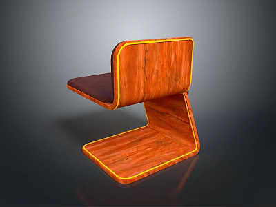Modern Wooden Single Chair With Curved Backrest And Brown Leather Seat Design 3d model