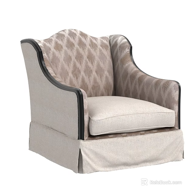 Single Sofa with Diamond Pattern Upholstery and Black Trim Light Colored Skirted Base Design 3d model