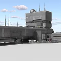 Cartoon Mobile Command Center Building With Antennas Satellite Dish Radar And Wheels Under Blue Sky