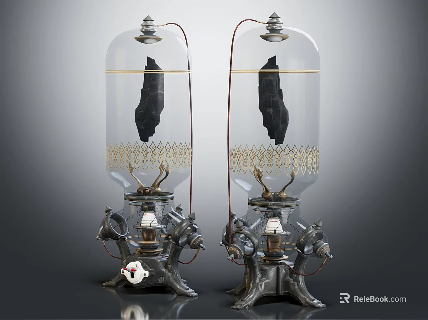 Pair of Vintage Glass Dome Decorative Pieces With Intricate Metal Base Design 3d model 