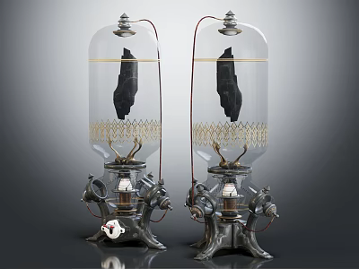 Pair of Vintage Glass Dome Decorative Pieces With Intricate Metal Base Design 3d model