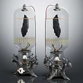 Pair of Vintage Glass Dome Decorative Pieces With Intricate Metal Base Design