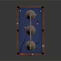 Wooden Billiard Table Interior With Three Hanging Lights And Billiard Balls