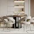 Modern Minimalist Restaurant Interior With Round Dining Table White Chairs And Soft Lighting 3d model