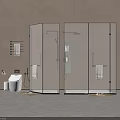 Modern Shower Fixture in Glass Enclosed Bathroom with Storage Shelf and Towel Rack