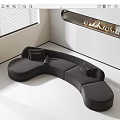 Black Curved Sectional Sofa In Modern Interior With Blinds And Decorative Lighting