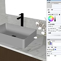White Rectangular Washbasin On Marble Countertop With Wooden Cabinet And Flower Vase