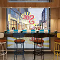 Bright Supermarket Department Store Interior With Sol Logo Checkout Counter And Product Shelves