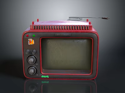 Vintage Red Television With Knobs Antenna And Retro Screen Design 3d model