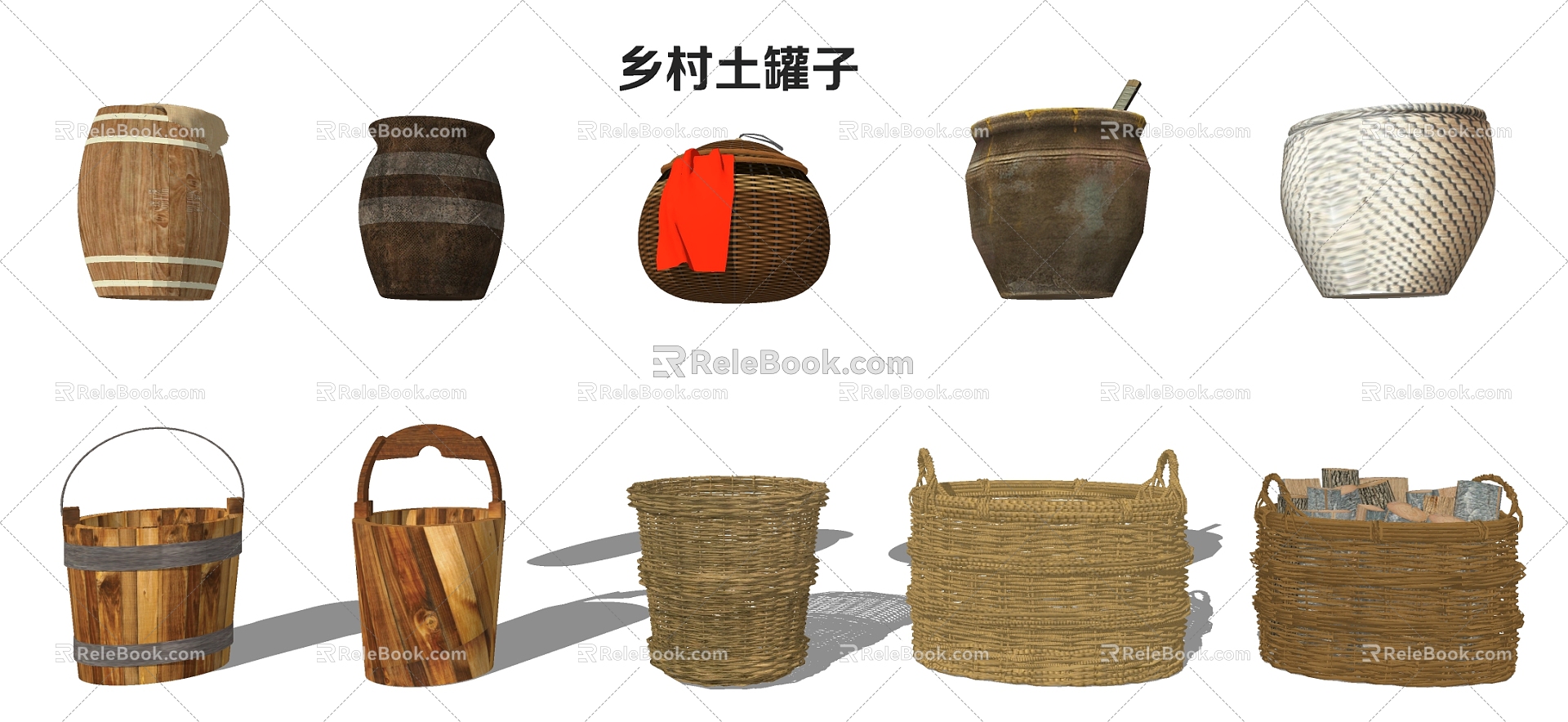 Modern Pottery Jar Jar Bamboo Basket model