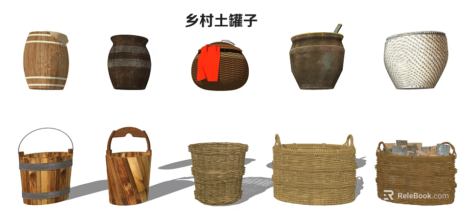 Rustic Ceramic Pots Set Featuring Traditional Handmade Design And Rural Charm Elements 3d model 