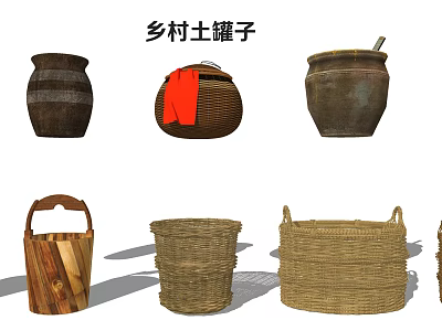 Rustic Ceramic Pots Set Featuring Traditional Handmade Design And Rural Charm Elements 3d model