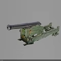 Vintage Weapon Cannon With Metal Barrel Green Carriage And Military Mechanical Design