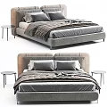 Elegant Modern Double Bed Interior With Grey Velvet Headboard Plush Bedding And Round Nightstands