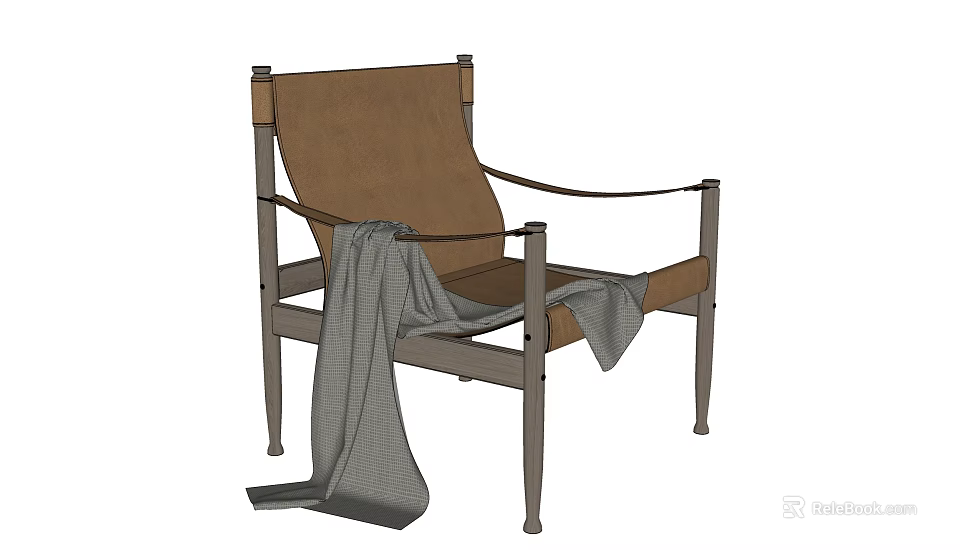 Brown Leisure Chair With Gray Blanket On Sturdy Frame Design 3d model 