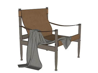 Brown Leisure Chair With Gray Blanket On Sturdy Frame Design 3d model