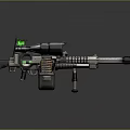 Futuristic Metallic Weapon With Green Light Scope Magazine And Detailed Barrel