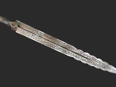 Ornate Historical Sword With Intricate Carved Blade Patterns And Decorative Hilt 3d model