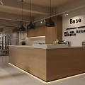 Modern Minimalist Office Reception With Wooden Counter And Pendant Lights