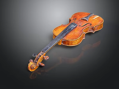 Classic Brown Wooden Violin With Shiny Body And Detailed Scroll Design 3d model