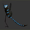 Detailed 3D Dragonfly Model With Blue Head Brown Body And Net Like Wings