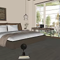 Modern Double Bed With Brown Headboard White Bedding And Natural Light 3d model